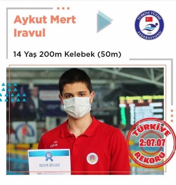 Öğrencimiz Aykut Mert IRAVUL (9-B) Yüzmede Türkiye Rekoru Kırdı